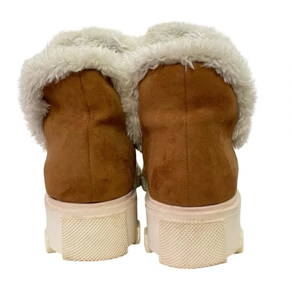 Free People Boots Womens Size 8 FR x FP Vegan Suede Fuzzy Slip On Camel Cream - Picture 11 of 13